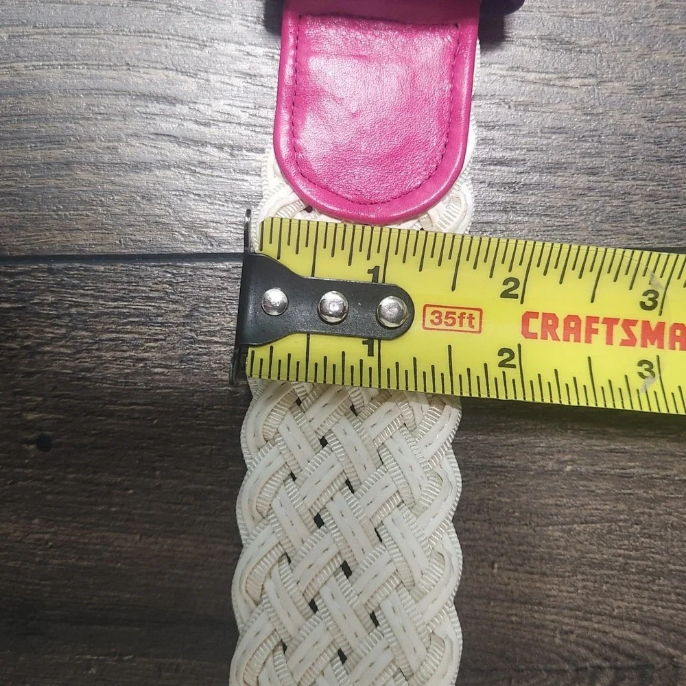 MD Braided Cord Belt Women Medium Cream Pink Multi Color Good Vintage 80s Woven